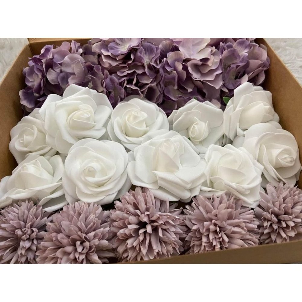 20 Count | Shades Of Purple Hydrangeas & White Roses Chrysanthemum Wedding